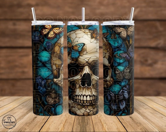 Stained Glass Skull Butterflies Sub Tumbler Transfer