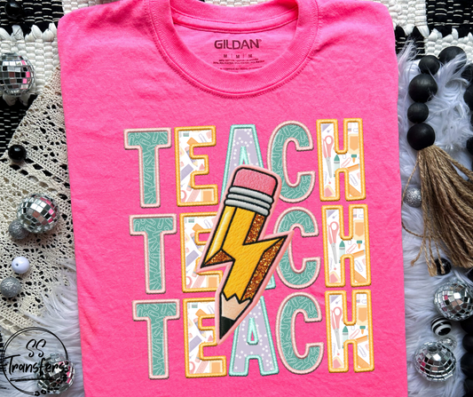 Teach Stacked Faux Embroidered (Multiple Colors) DTF Transfer