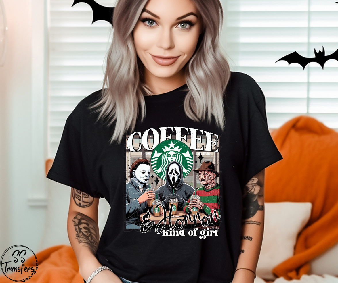 Coffee and Horror Kinda Girl DTF Transfer