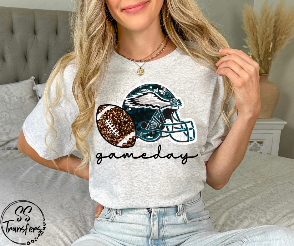 Gameday Faux Embroidered/Glitter Eagles Helmet DTF Transfer