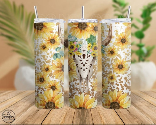 Sunflower Burst Bull Skull Sub Tumbler Transfer