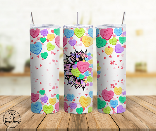 Flowered Candy Hearts (Multiple Options) Sub Tumbler Transfer