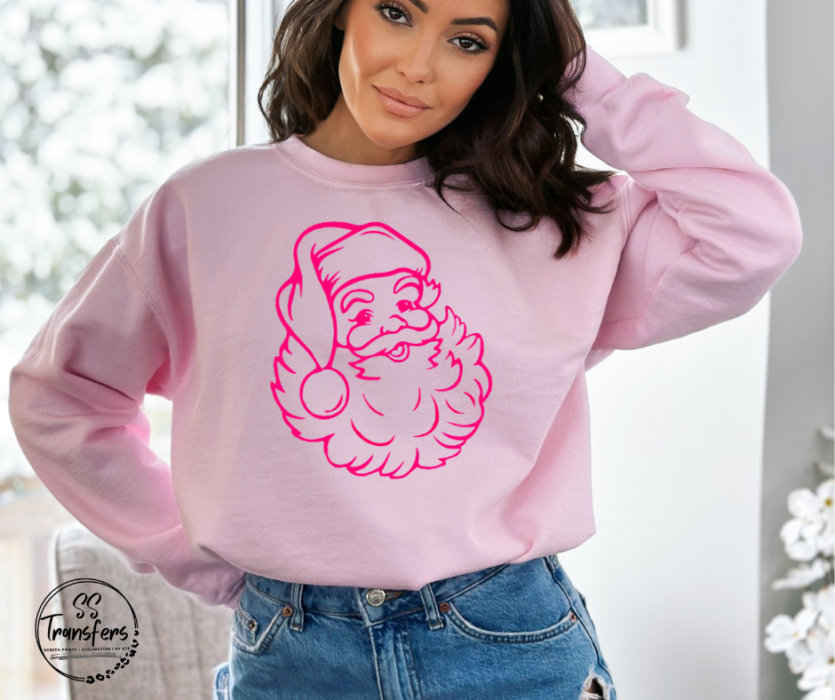 Pink Outlined Santa DTF Transfer