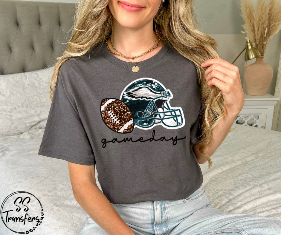 Gameday Faux Embroidered/Glitter Eagles Helmet DTF Transfer