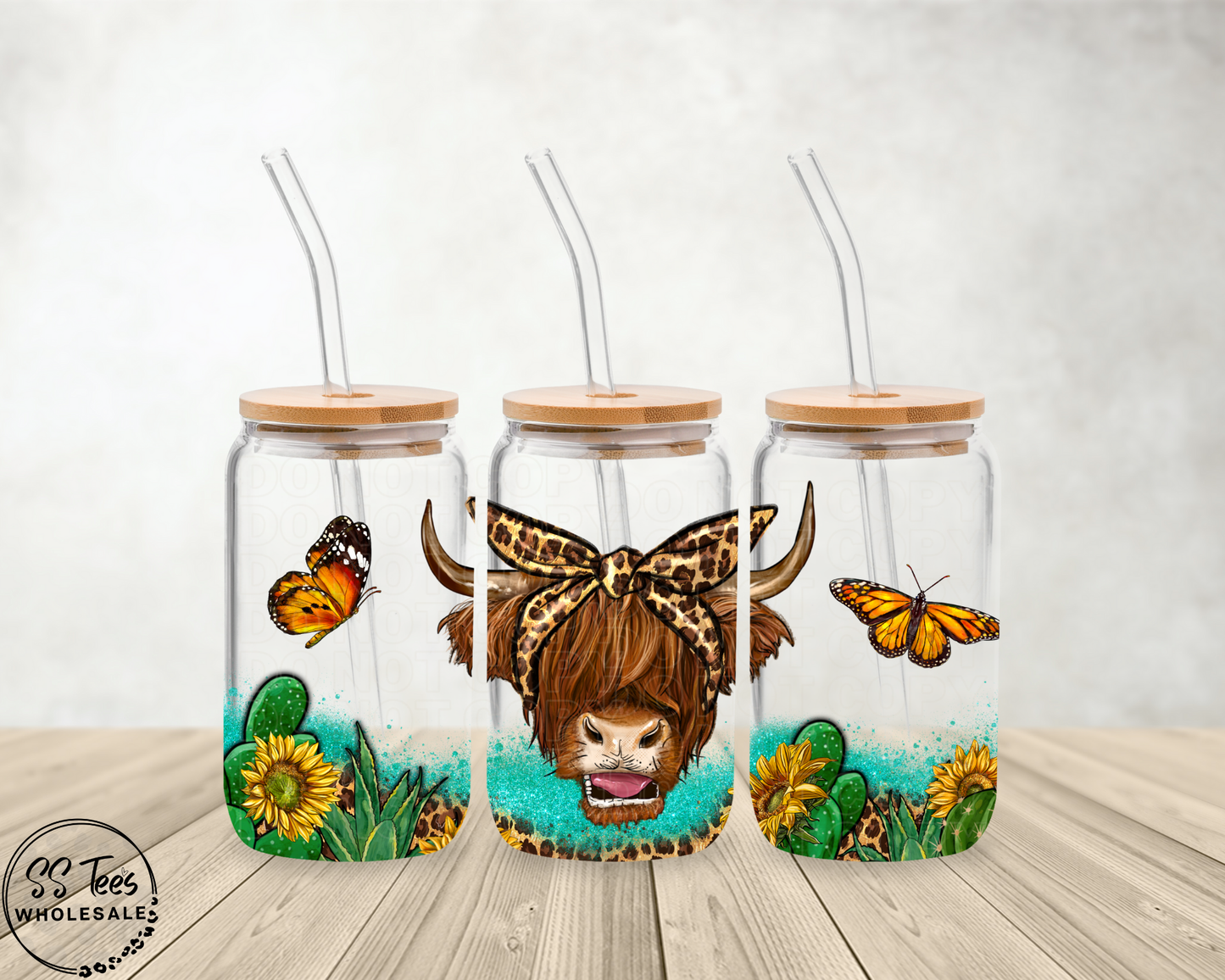 Highland Cow With Butterflies Libbey UV Wrap