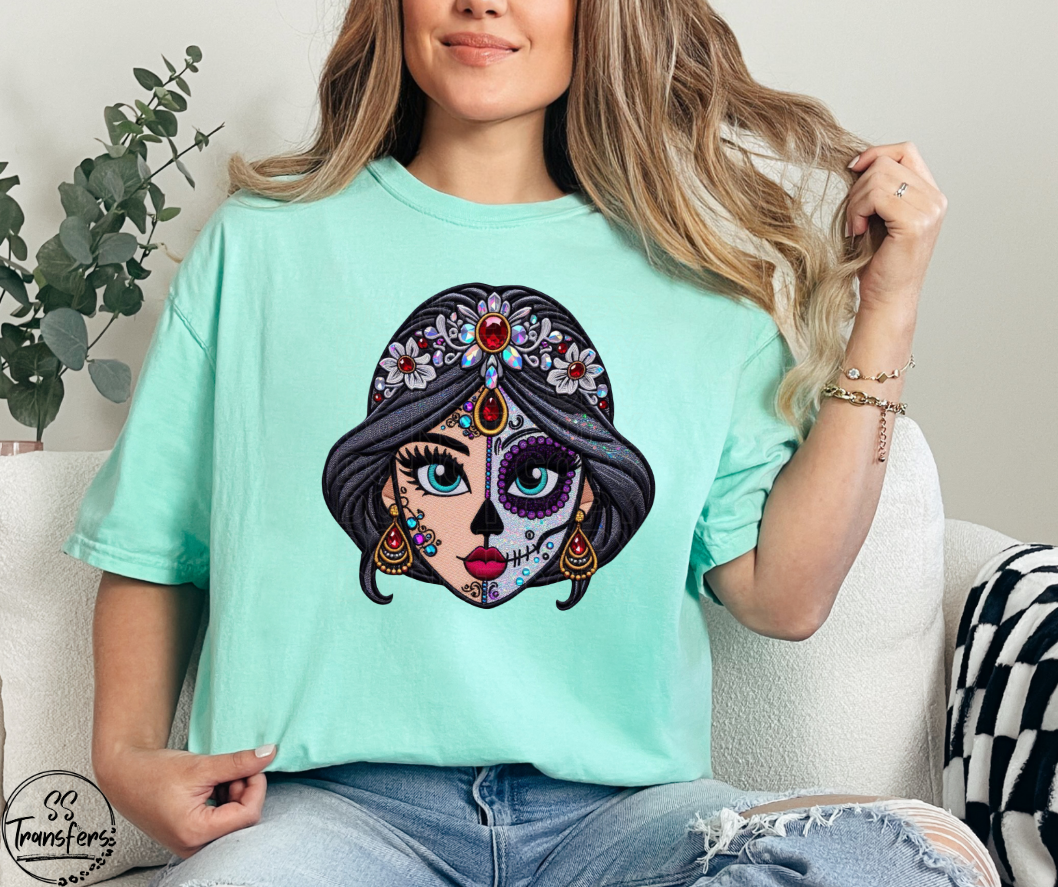 Princess Sugar Skulls Faux Embroidered (Multiple Choices) DTF Transfer