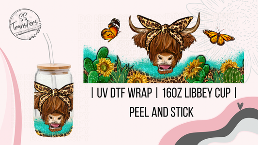 Highland Cow With Butterflies Libbey UV Wrap