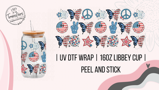 Patriotic Peace, Butterfly, Smiley Libbey UV Wrap