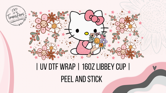 Pink Bow Kitty with Small Flowers Libbey UV Wrap