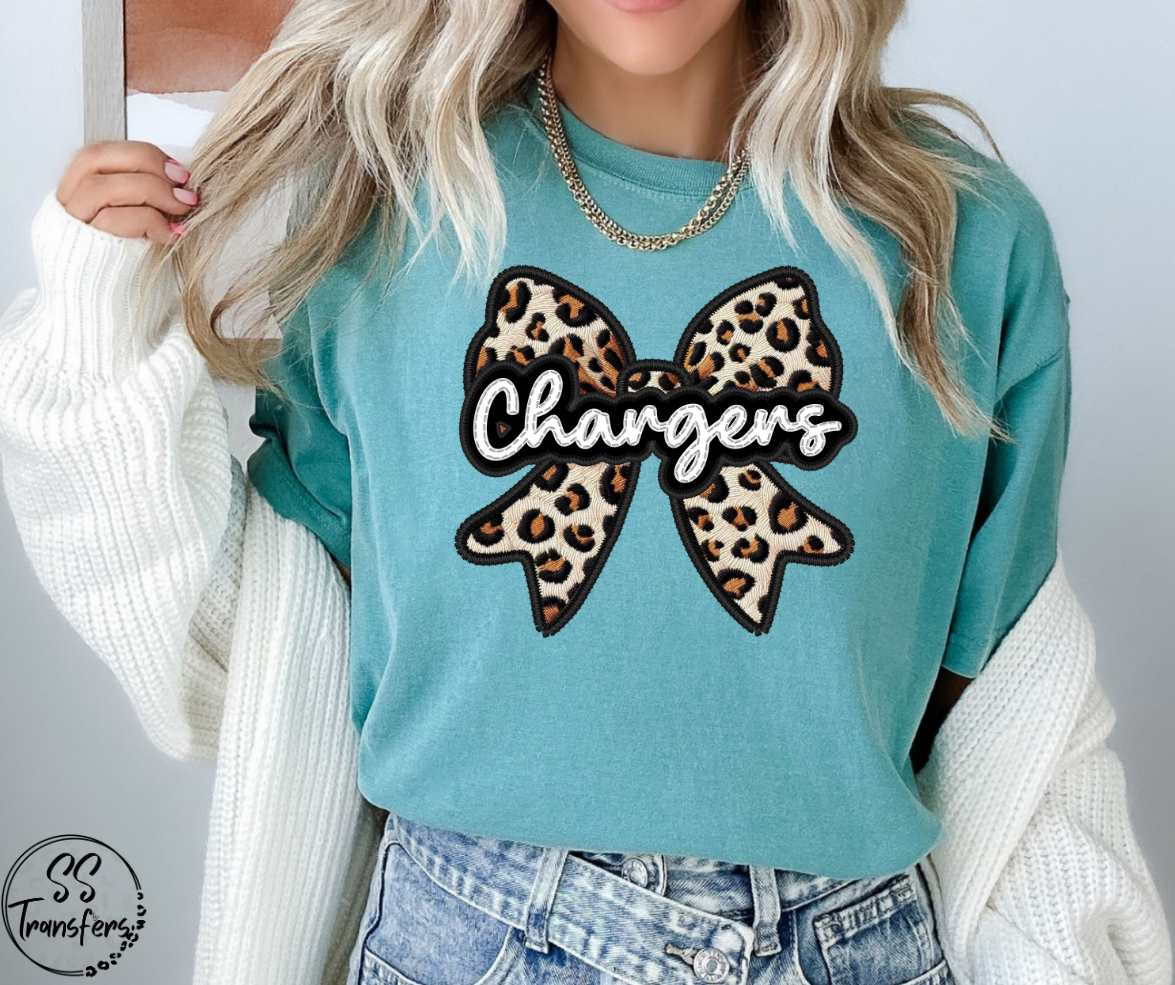 Faux Embroidered Leopard Bow Mascots (Multiple Teams) DTF Transfer