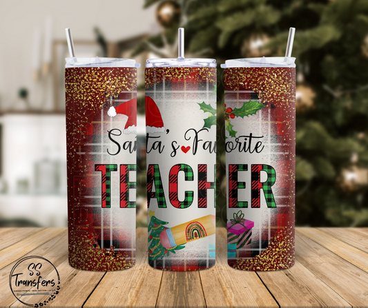 Santa's Favorite Teacher Sub Tumbler Transfer