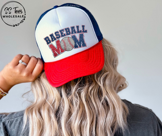 Baseball Mom Faux Glitter Foam Trucker Hat