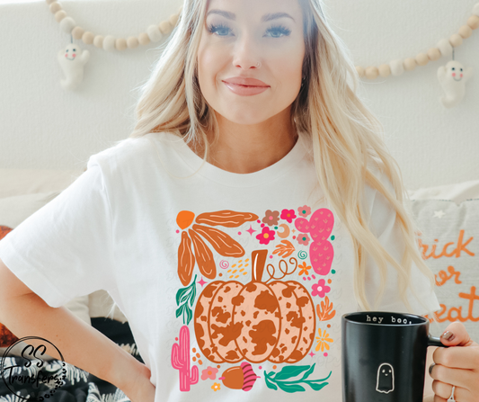 Cowprint Pumpkin Floral DTF Transfer