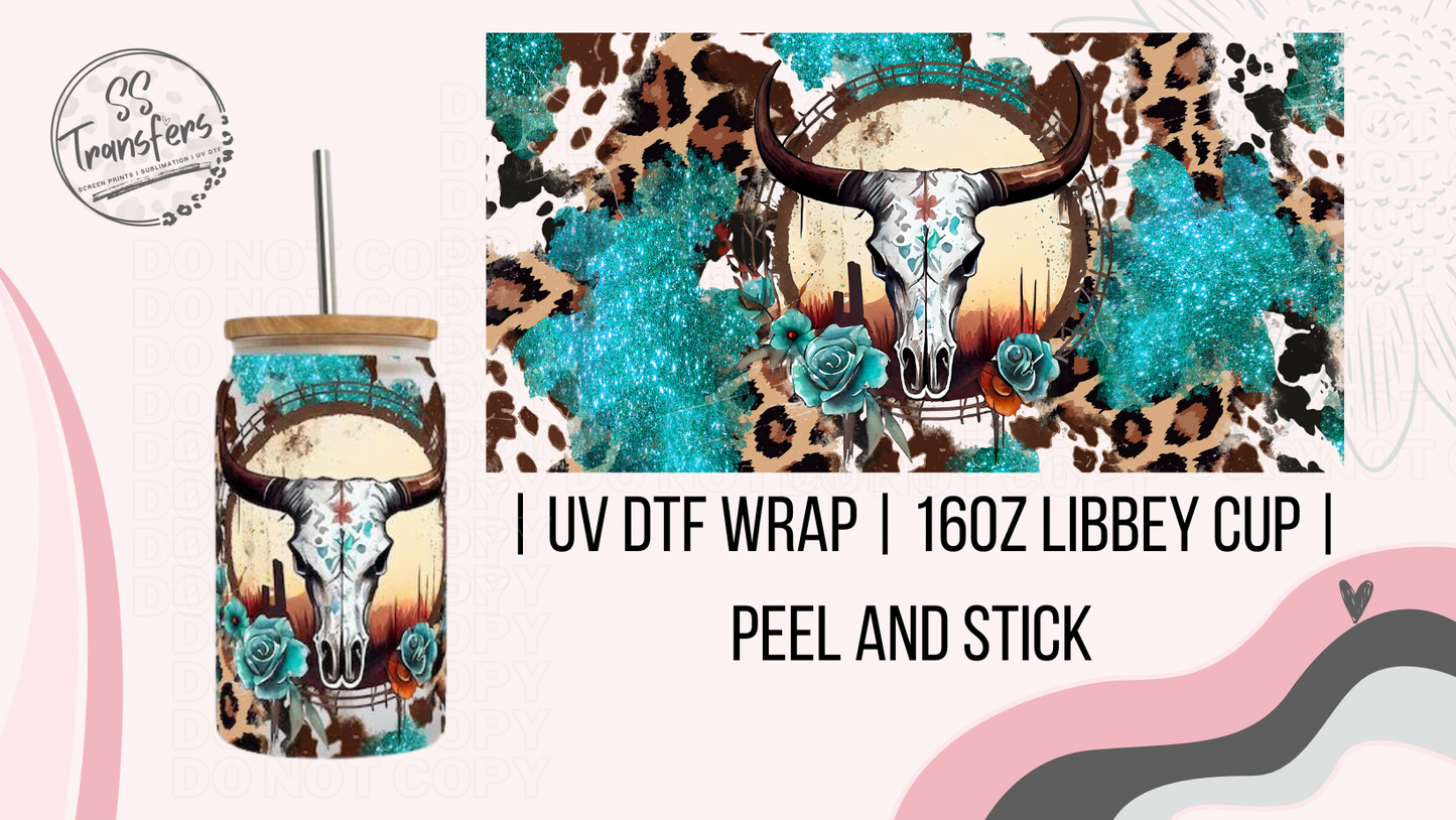 Turquoise and Leopard Longhorn Libbey UV Wrap