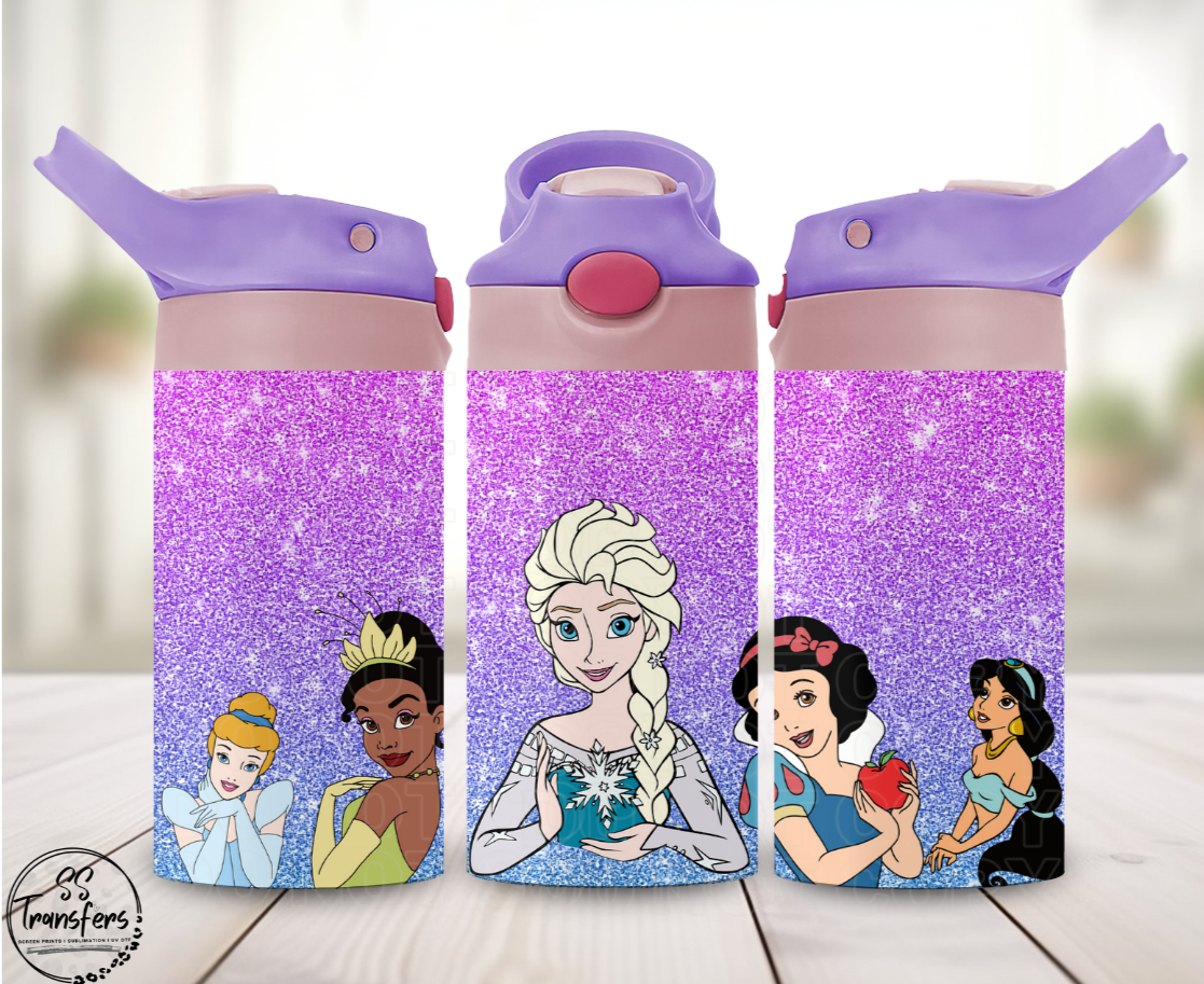Faux Glitter Princesses 12oz Sippy/Flip Top Tumbler UV Wrap