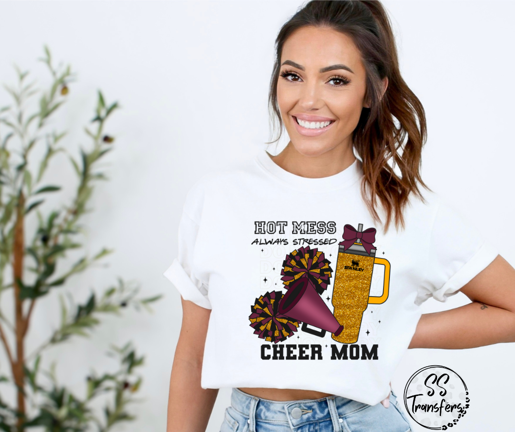 Hot Mess Cheer Mom (Multiple Color Combos) DTF Transfer