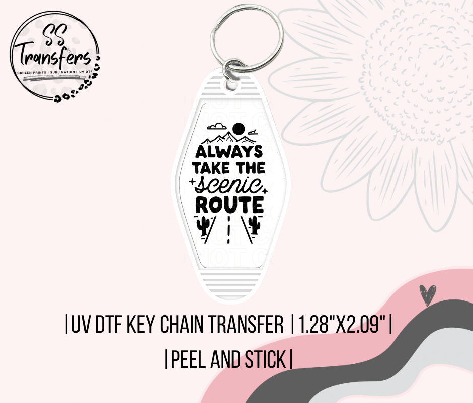 Always Take Scenic Route Motel UV Keychain