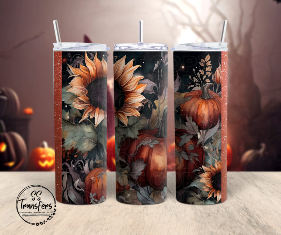 Fall Flowers and Pumpkins Sub Tumbler Transfer