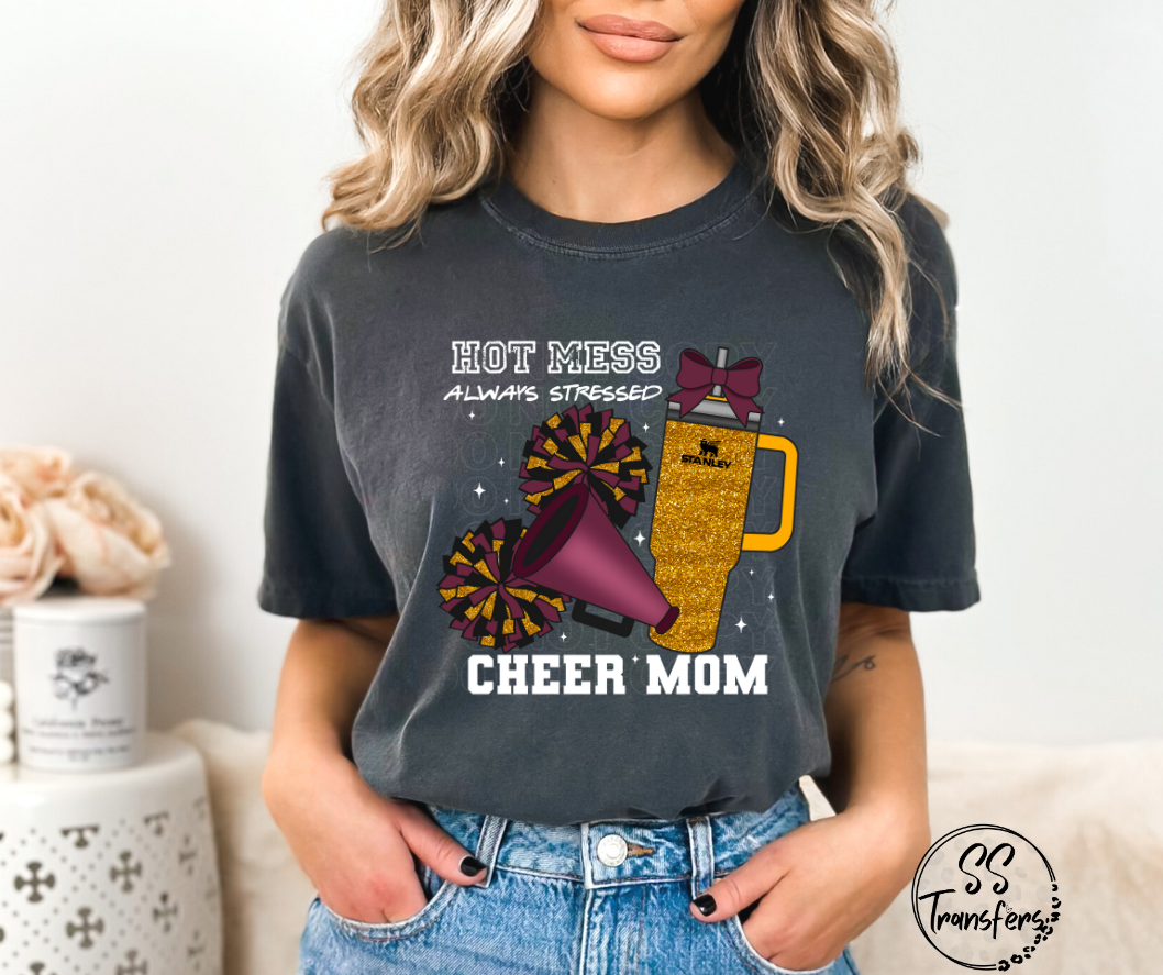 Hot Mess Cheer Mom (Multiple Color Combos) DTF Transfer