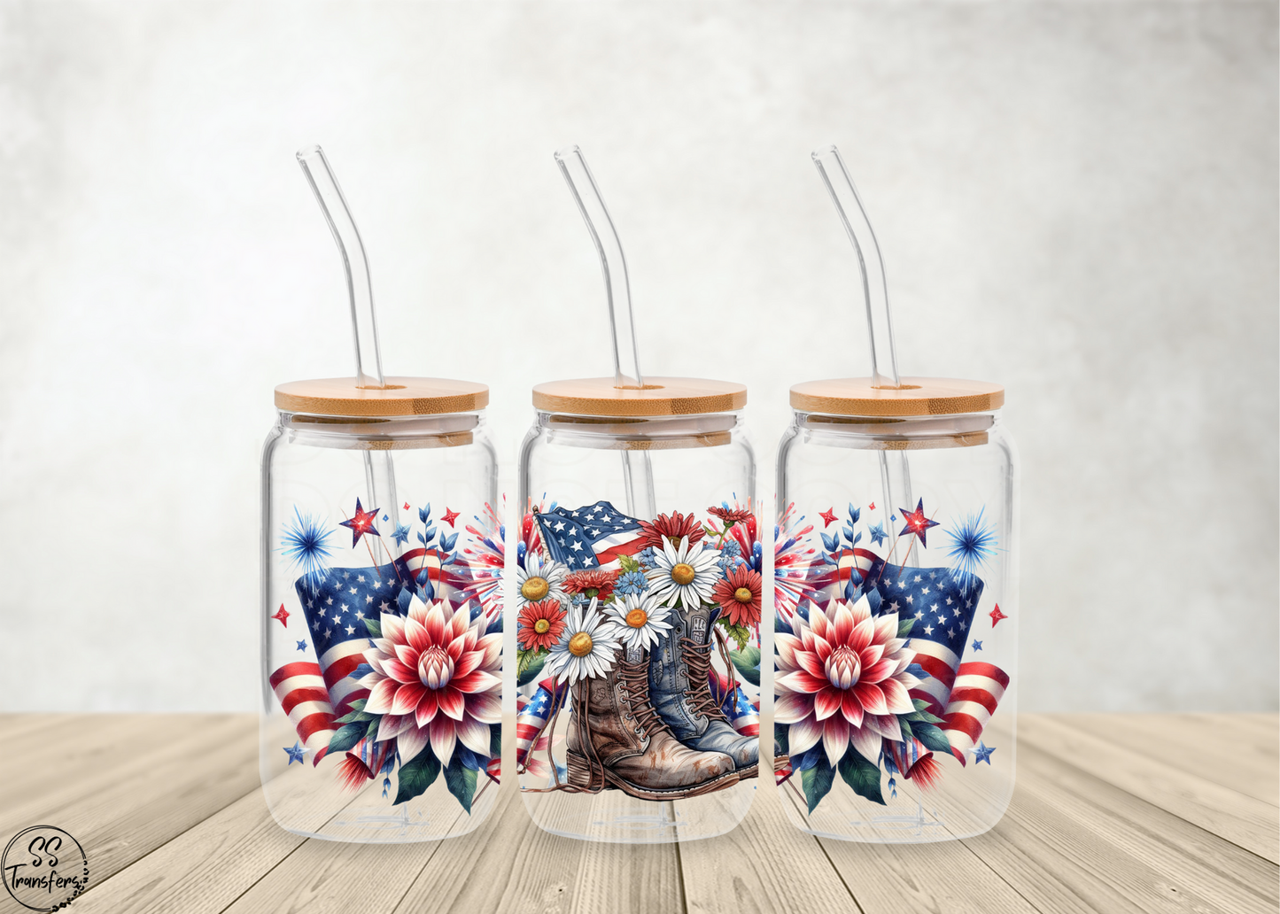Patriotic Boots, Flags and Flowers Libbey UV Wrap