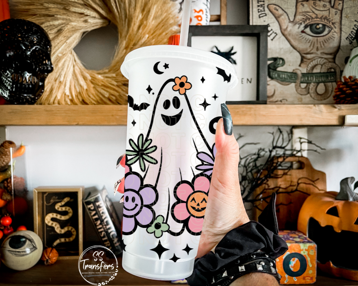 Smiley Daisy Ghost Cold Cup UV Wrap