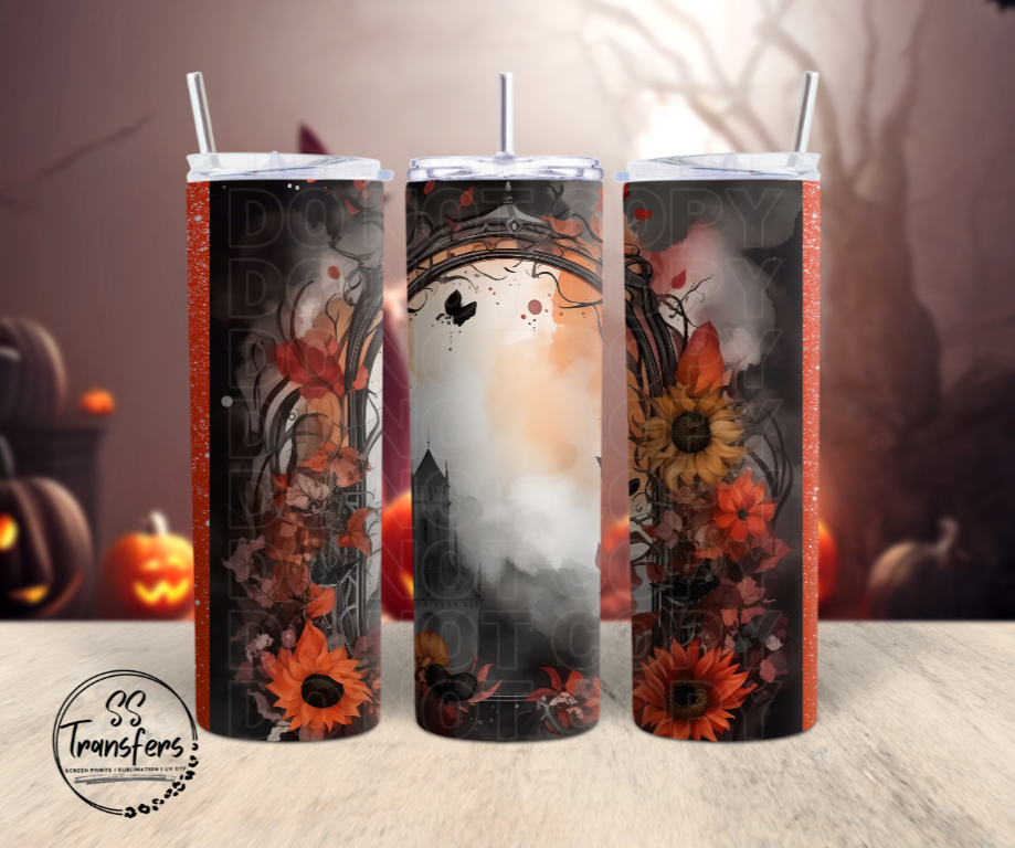 Haunted House Fall Floral Sub Tumbler Transfer