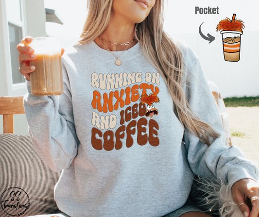 Running On Anxiety And Iced Coffee (pocket included) DTF Transfer