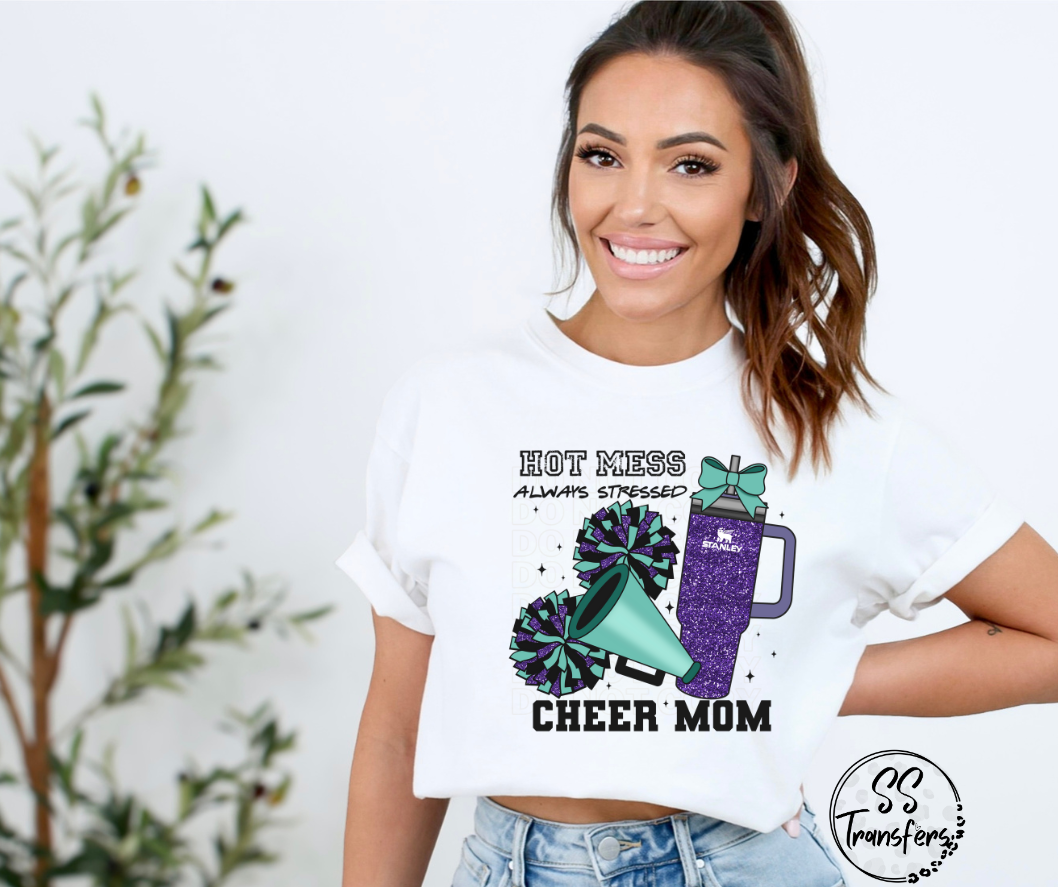 Hot Mess Cheer Mom (Multiple Color Combos) DTF Transfer