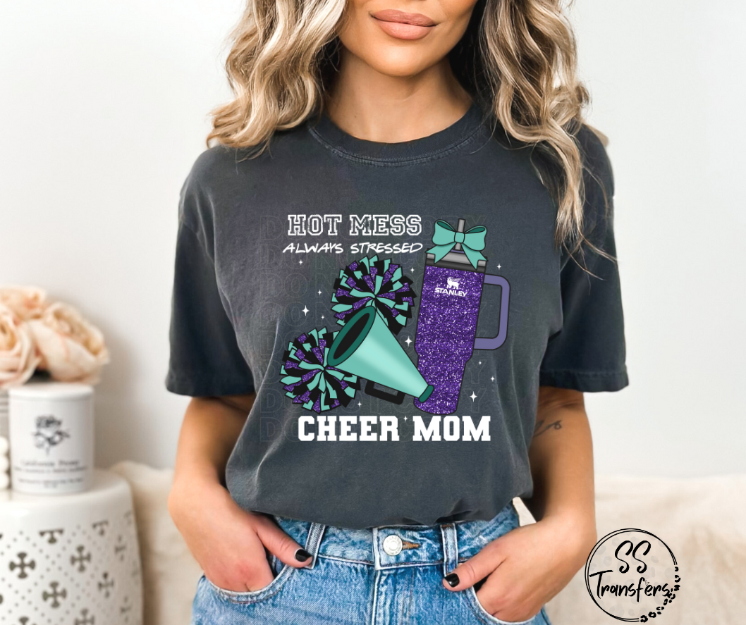 Hot Mess Cheer Mom (Multiple Color Combos) DTF Transfer