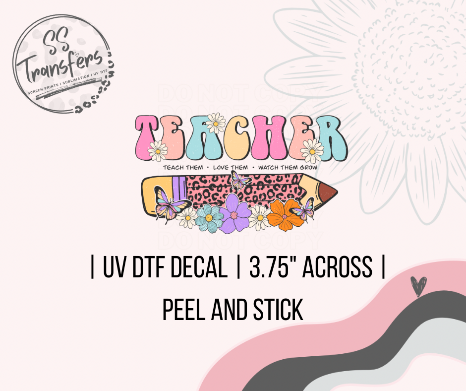 Teacher Flower Leopard Pencil UV Decal
