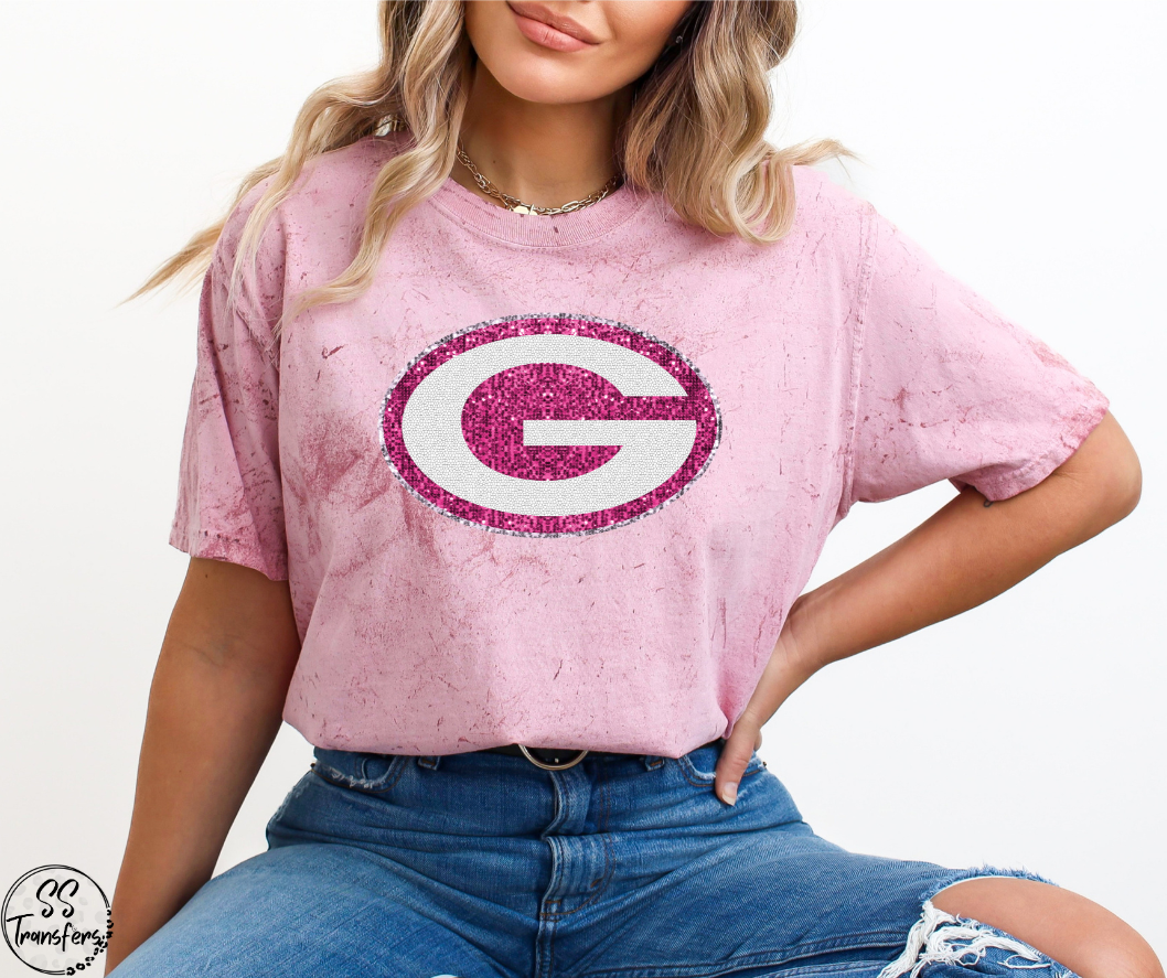 Faux Glitter Pink Football Pro Teams (All Pro Teams Avail) DTF Transfer