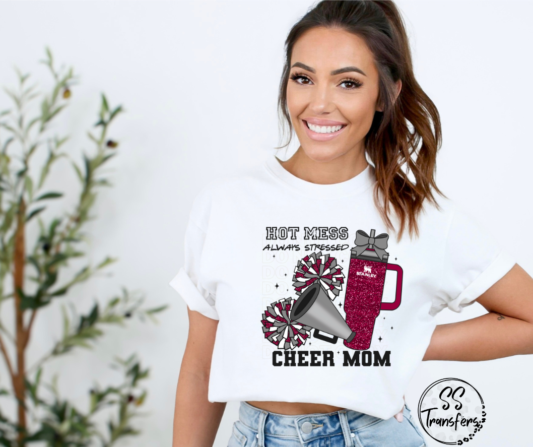 Hot Mess Cheer Mom (Multiple Color Combos) DTF Transfer