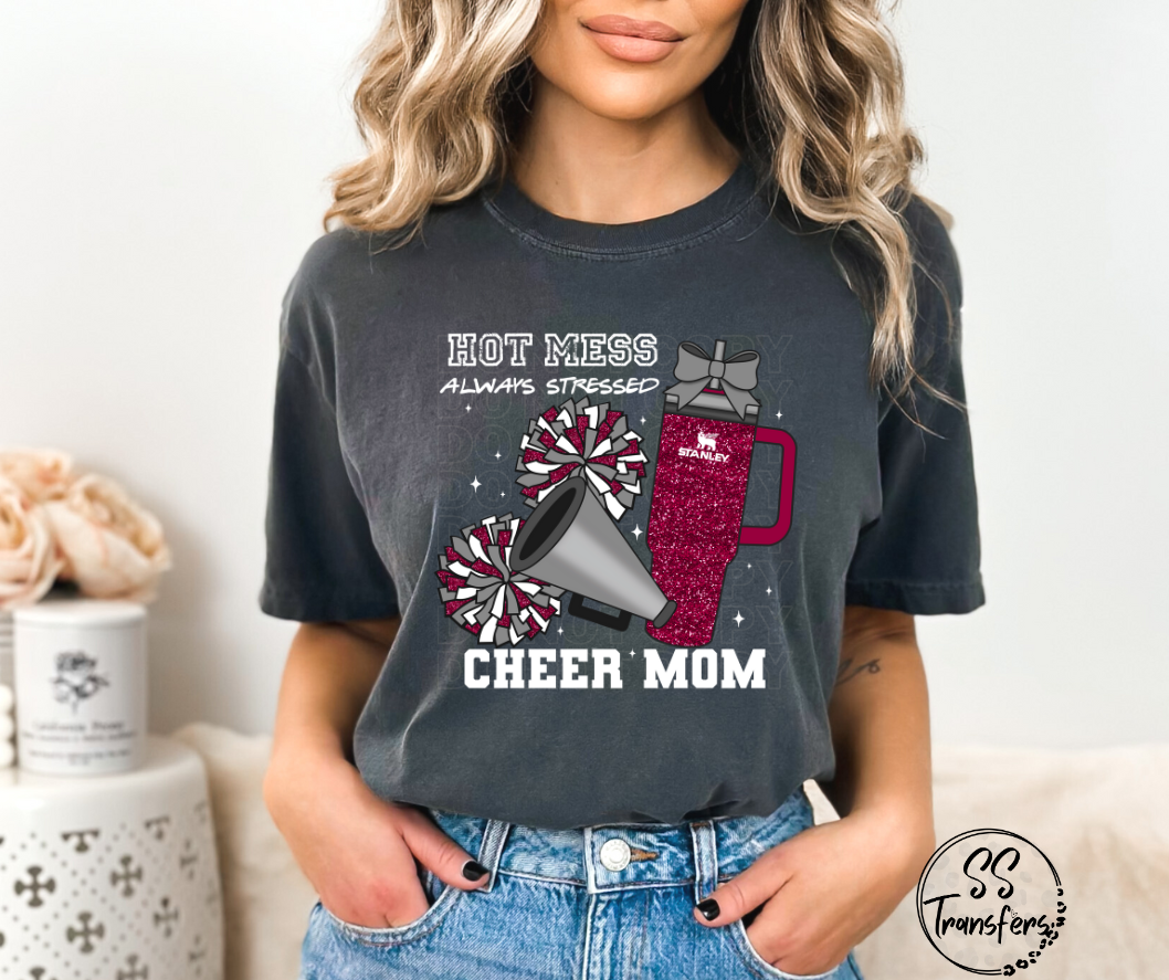 Hot Mess Cheer Mom (Multiple Color Combos) DTF Transfer