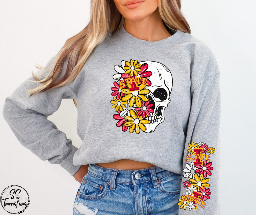 Floral Skull College Teams (w/ Sleeve Option) DTF Transfer