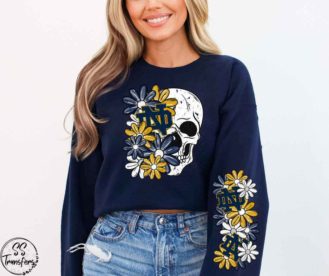 Floral Skull College Teams (w/ Sleeve Option) DTF Transfer