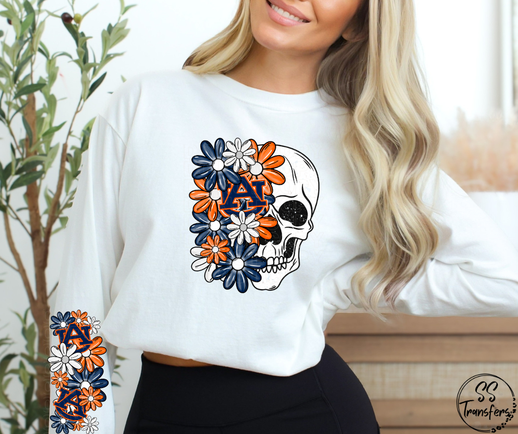 Floral Skull College Teams (w/ Sleeve Option) DTF Transfer