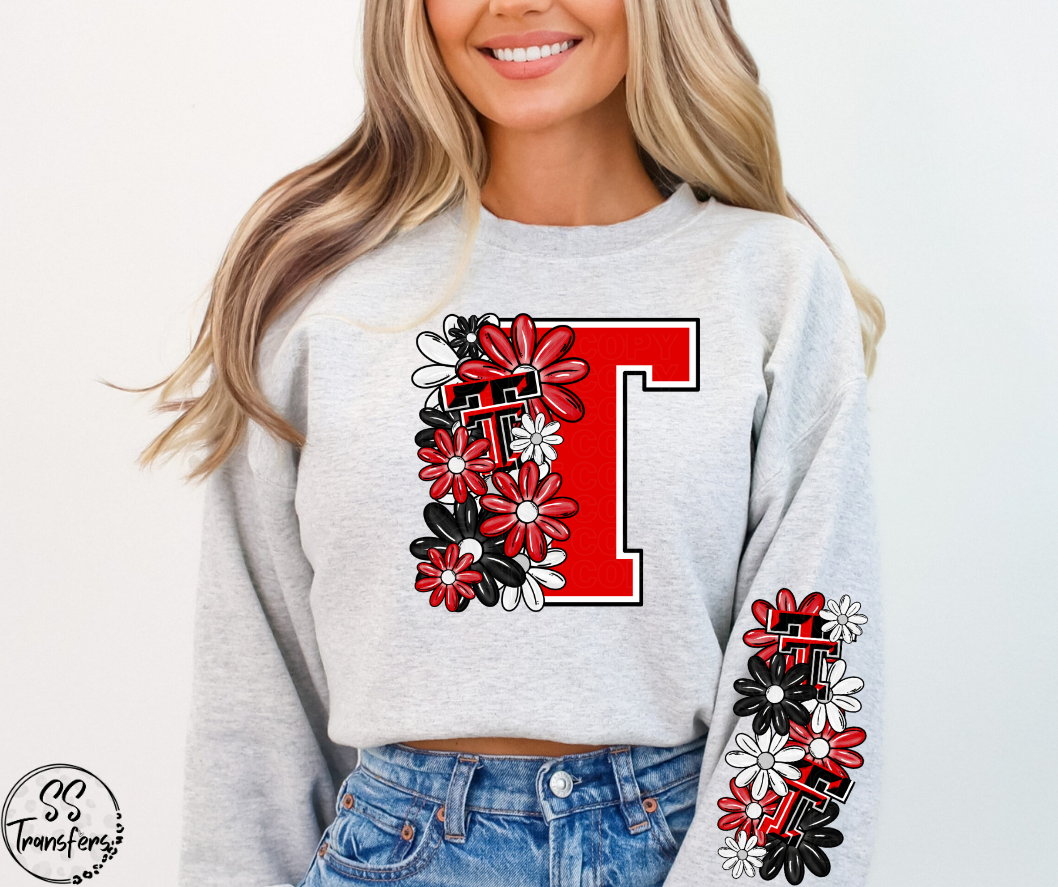 Floral Letter Pro+College Teams (w/ Sleeve Option) DTF Transfer