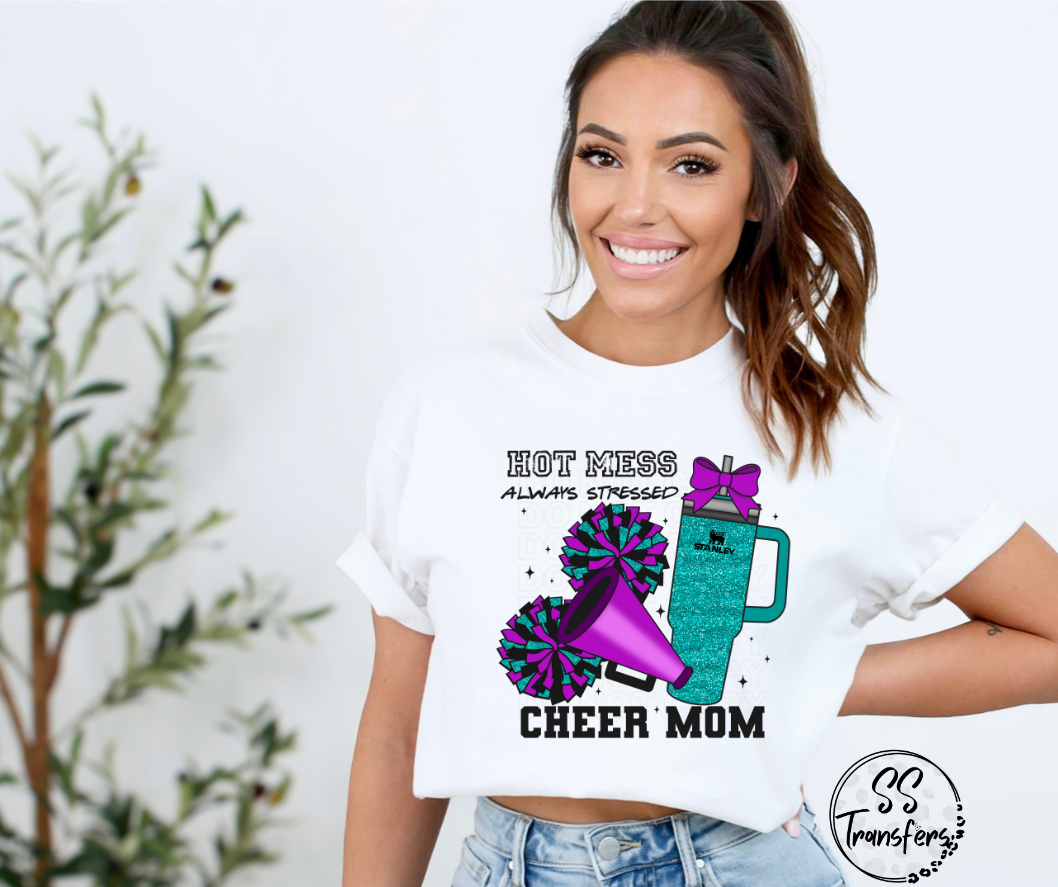 Hot Mess Cheer Mom (Multiple Color Combos) DTF Transfer