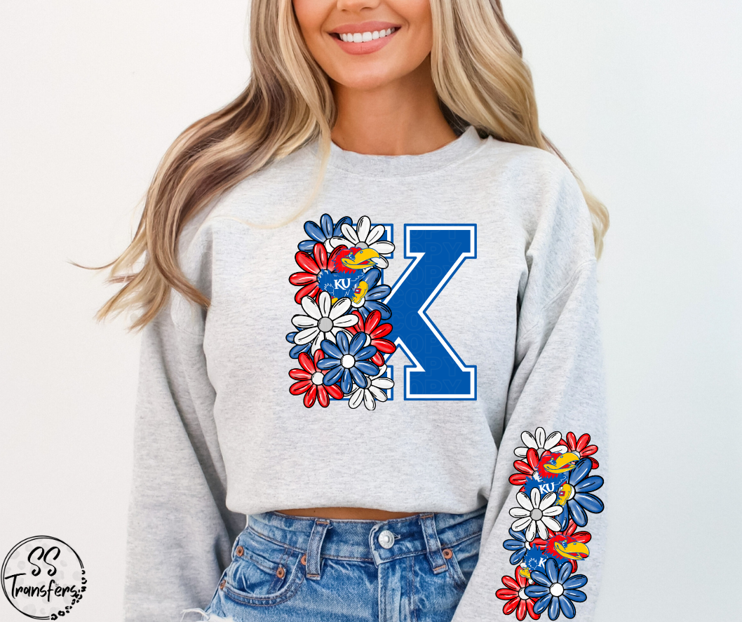 Floral Letter Pro+College Teams (w/ Sleeve Option) DTF Transfer