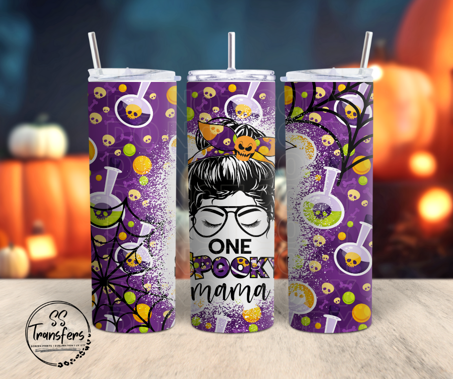 One Spooky Mama Purple Background Sub Tumbler Transfer