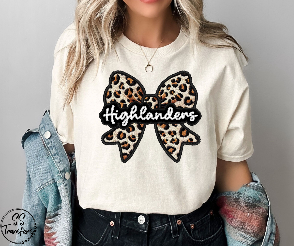 Faux Embroidered Leopard Bow Mascots (Multiple Teams) DTF Transfer