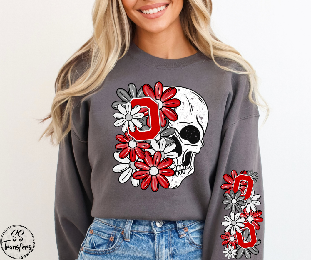 Floral Skull College Teams (w/ Sleeve Option) DTF Transfer