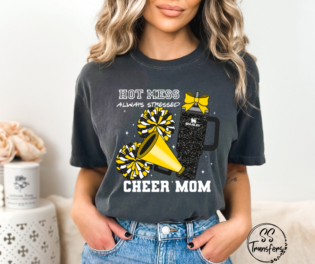 Hot Mess Cheer Mom (Multiple Color Combos) DTF Transfer