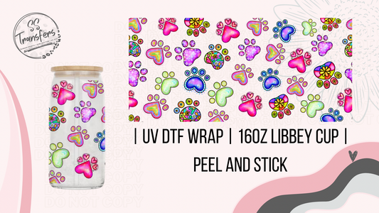 Colorful Paw Prints Libbey UV Wrap