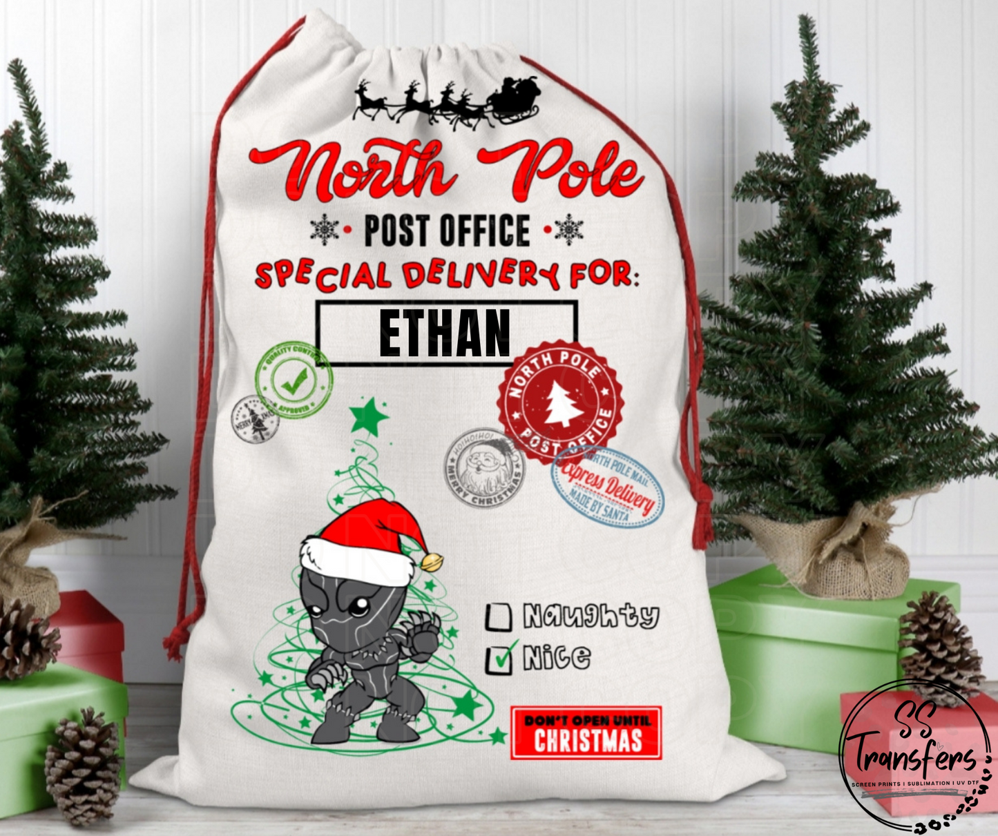 Character Custom Name Santa Sack DTF Transfer