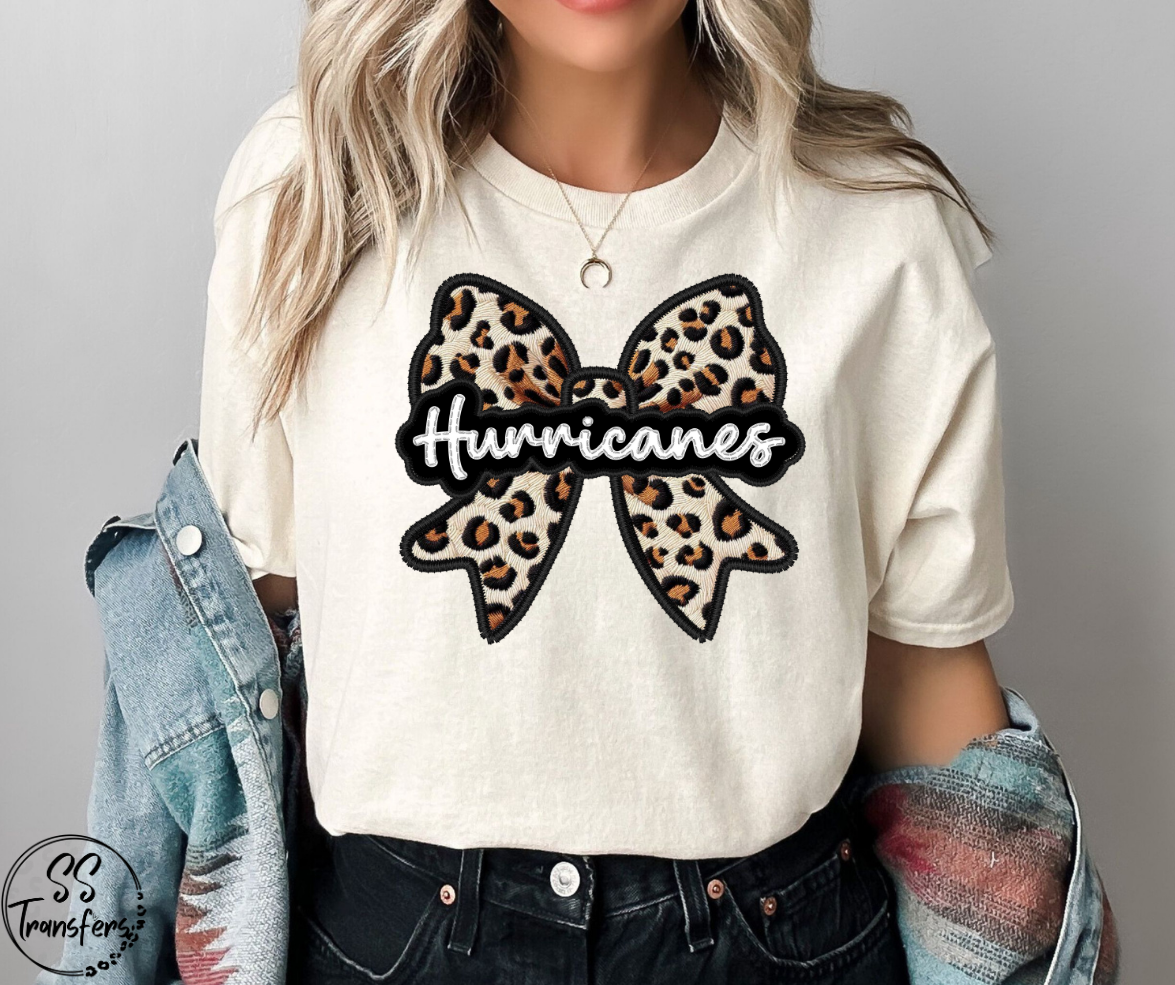 Faux Embroidered Leopard Bow Mascots (Multiple Teams) DTF Transfer