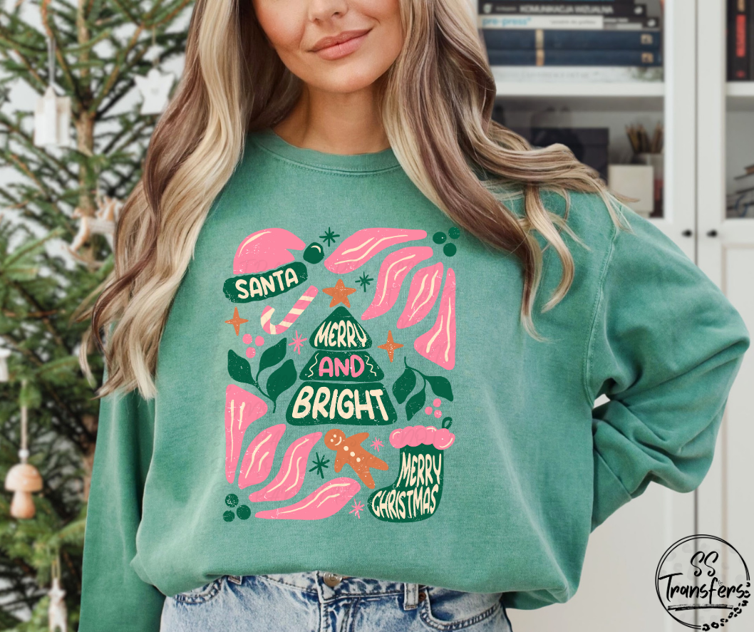 Merry and Bright Floral Collage DTF Transfer