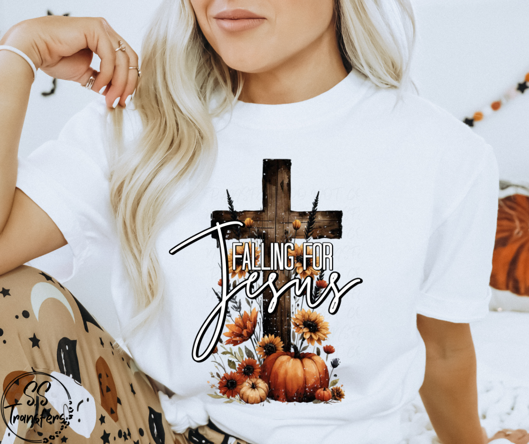 Falling for Jesus Cross and Pumpkins DTF Transfer