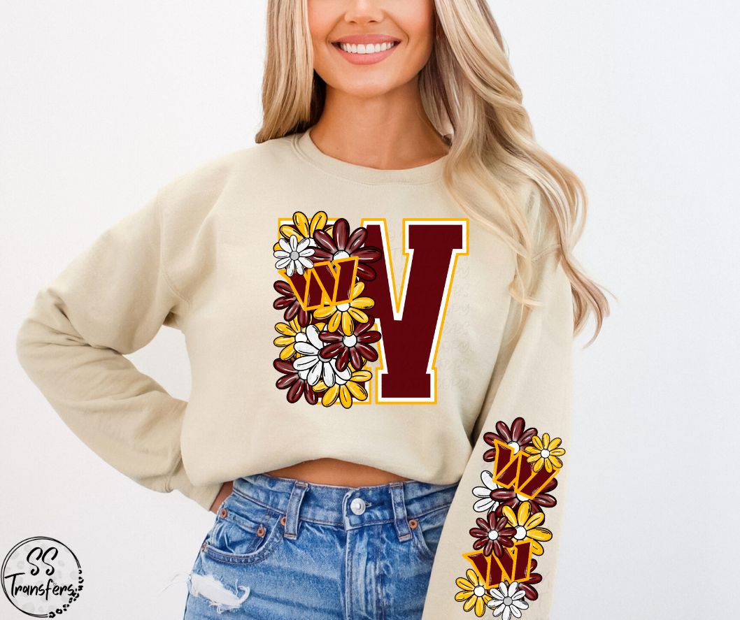 Floral Letter Pro+College Teams (w/ Sleeve Option) DTF Transfer