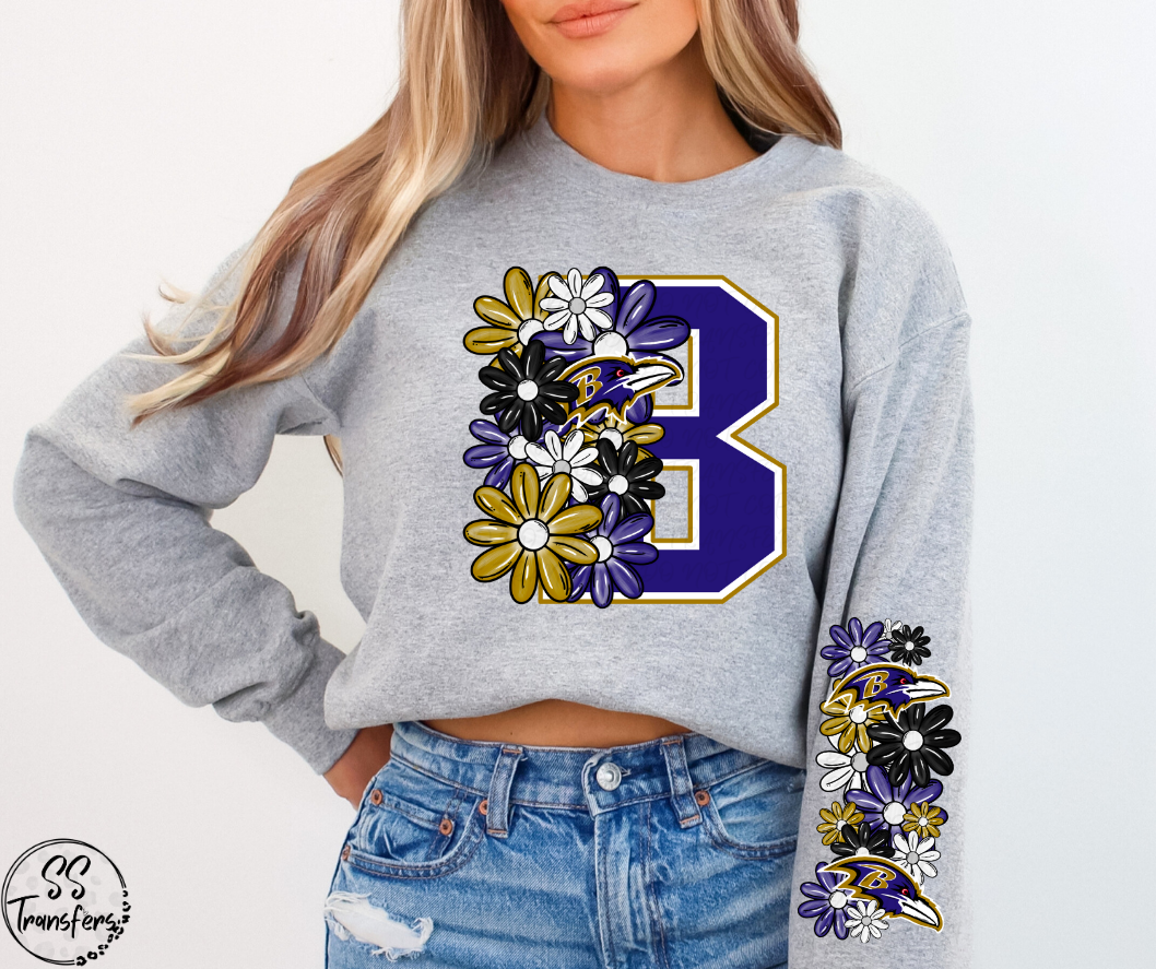 Floral Letter Pro+College Teams (w/ Sleeve Option) DTF Transfer